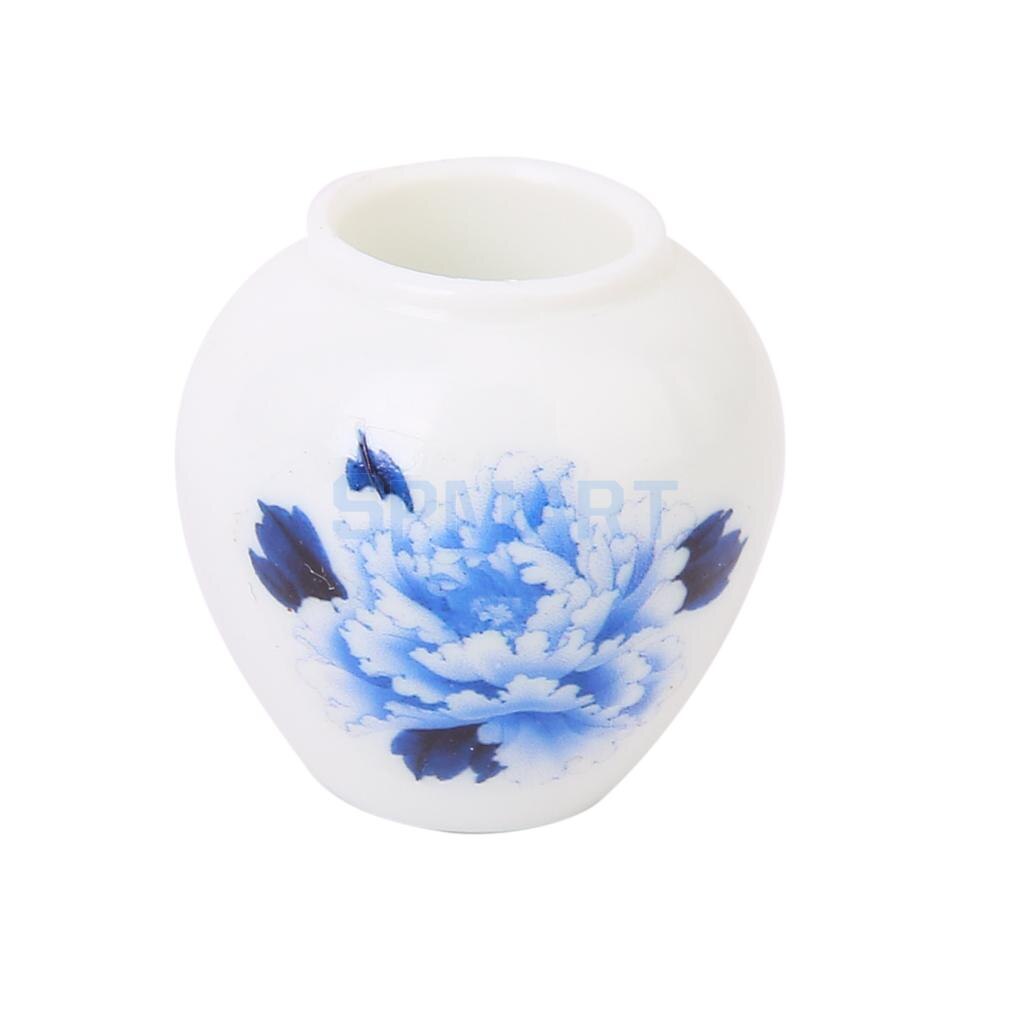 3pcs Doll House Miniature Plastic Flower Vase with Blue Painted Floral