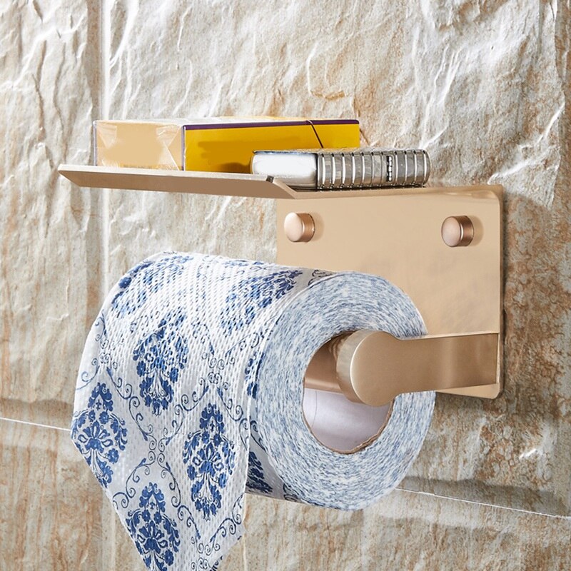 Toiletpapirholder med hylde vægmonteret mobiltelefon papirhåndklædeholder dekorativt badeværelse rullepapirholder sort