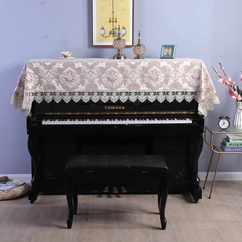 220 x 90cm europæisk jacquardblonder klaverovertræk støvdæksel håndklæde dekorativt klaver halvtæksel støvtæt kludovertræk til klaver: Kaffe