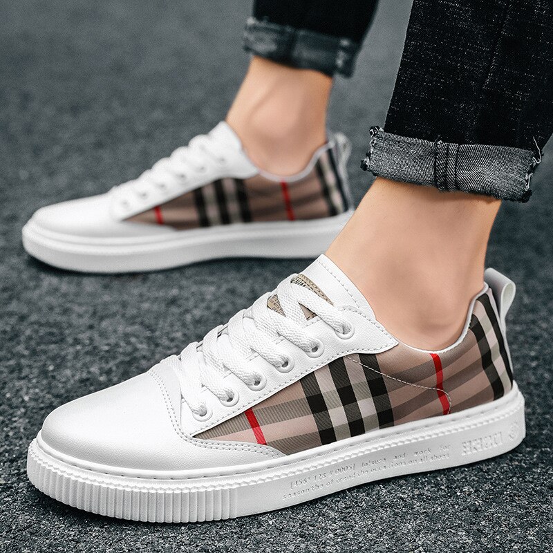 Skate Shoes Men's Low-Top Autumn Classic Plaid Single-Layer Shoes Korean Student White Shoes Men's Shoes sneakers: Khaki / 40