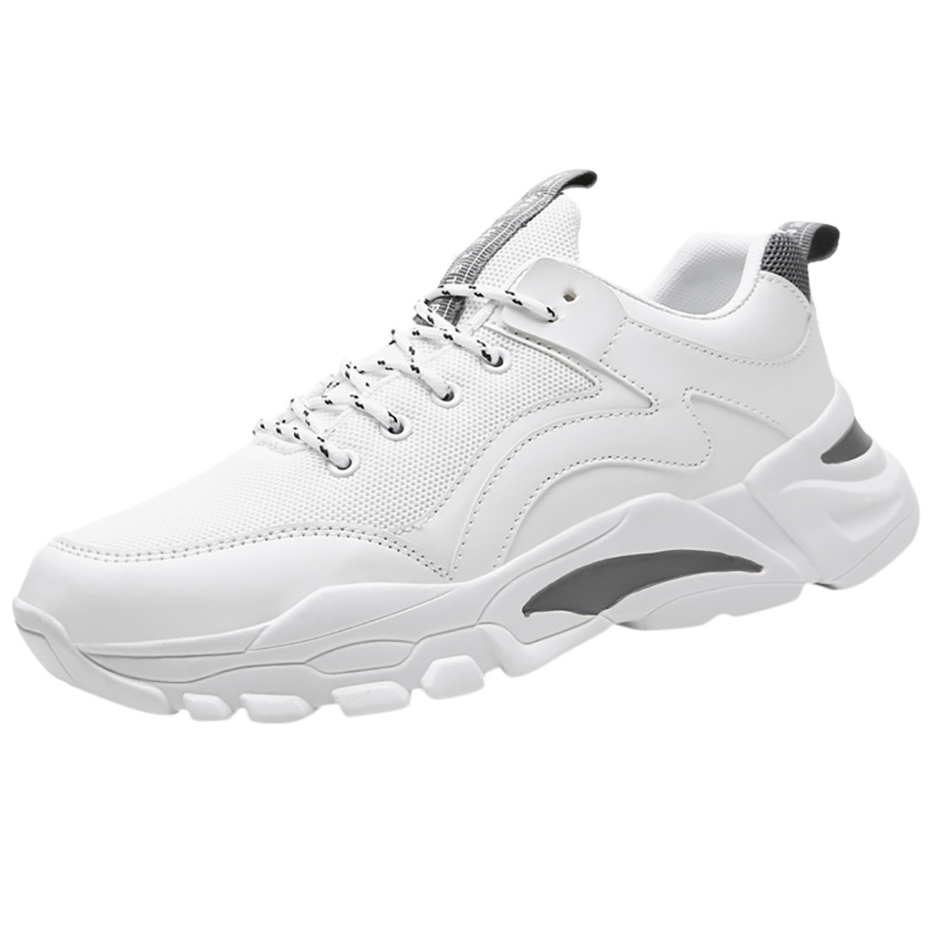 casual platform sneakers shoes Leather men's Platform Chunky Sneakers men Flat Thick Sole Shoes Dad Footwear #D: White / 8
