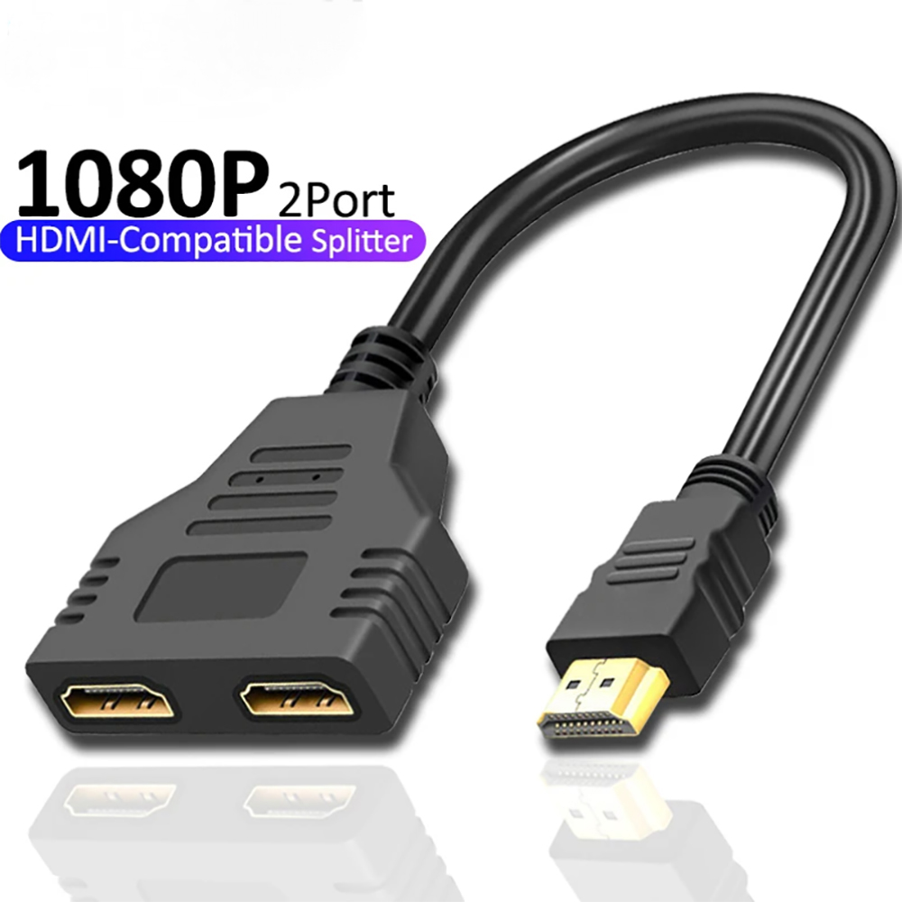 Hdmi-splitterkabel hane 1080p till dubbel hdmi hona 1 to 2- vägs hdmi-splitteradapterkabel, stöder två tv-apparater samtidigt: Default Title