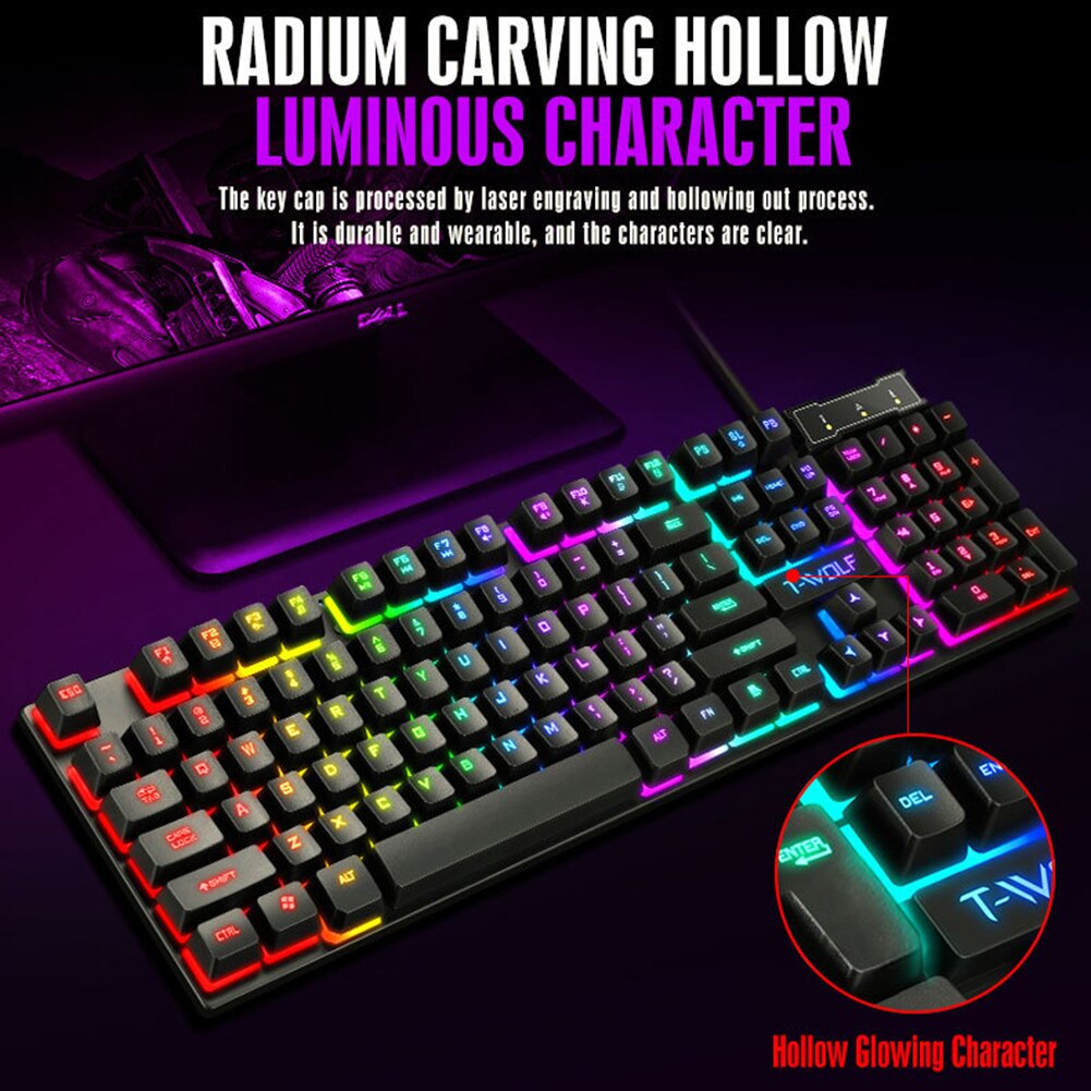 Ultra-slim Wired Keyboard USB Wired Gaming Office Ergonomic RGB Back Light Keyboard Mouse Combos Set