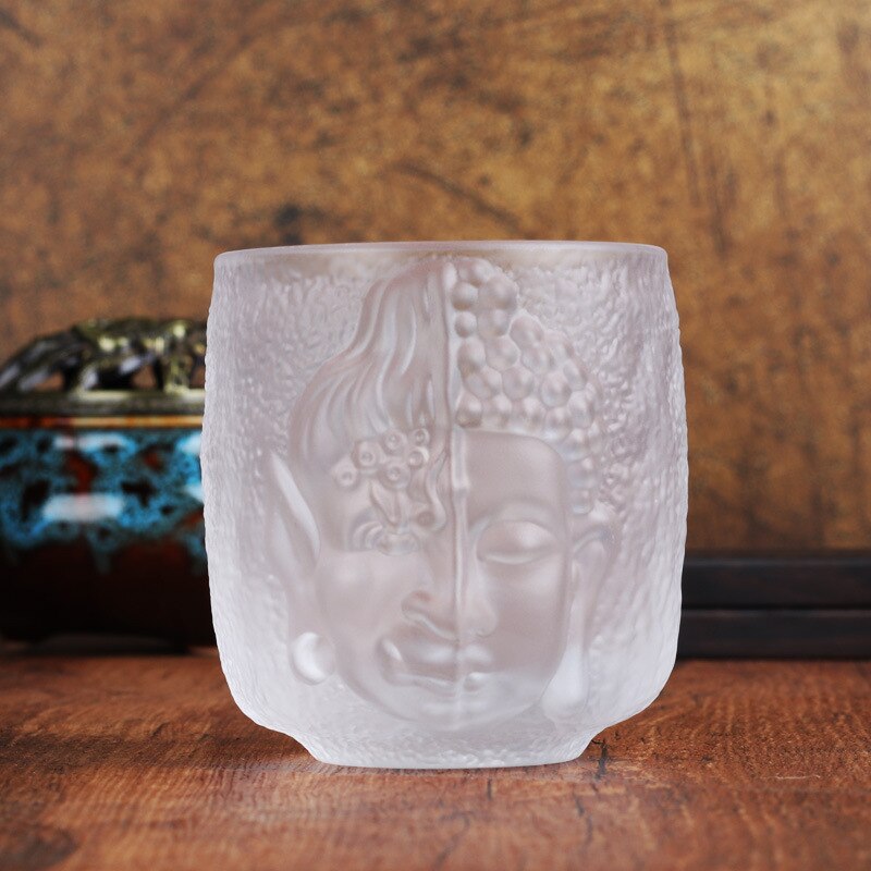 Buddha Kopf Glas Tassen 140ml Indische Buddhismus Kristall Mini Zen Tee Tasse Kleine Schüssel für Puer Wein Kreative Obst saft Trinken Tassen: B