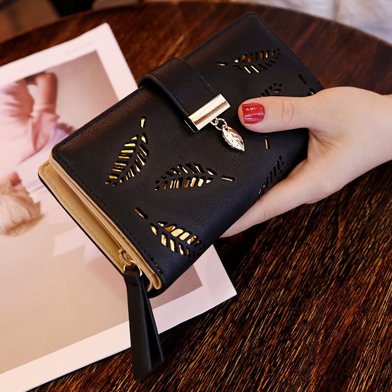 Women Wallet Purse Female Long Wallet Gold Hollow Leaves Pouch Handbag For Women Coin Purse Card Holders Femme: 2