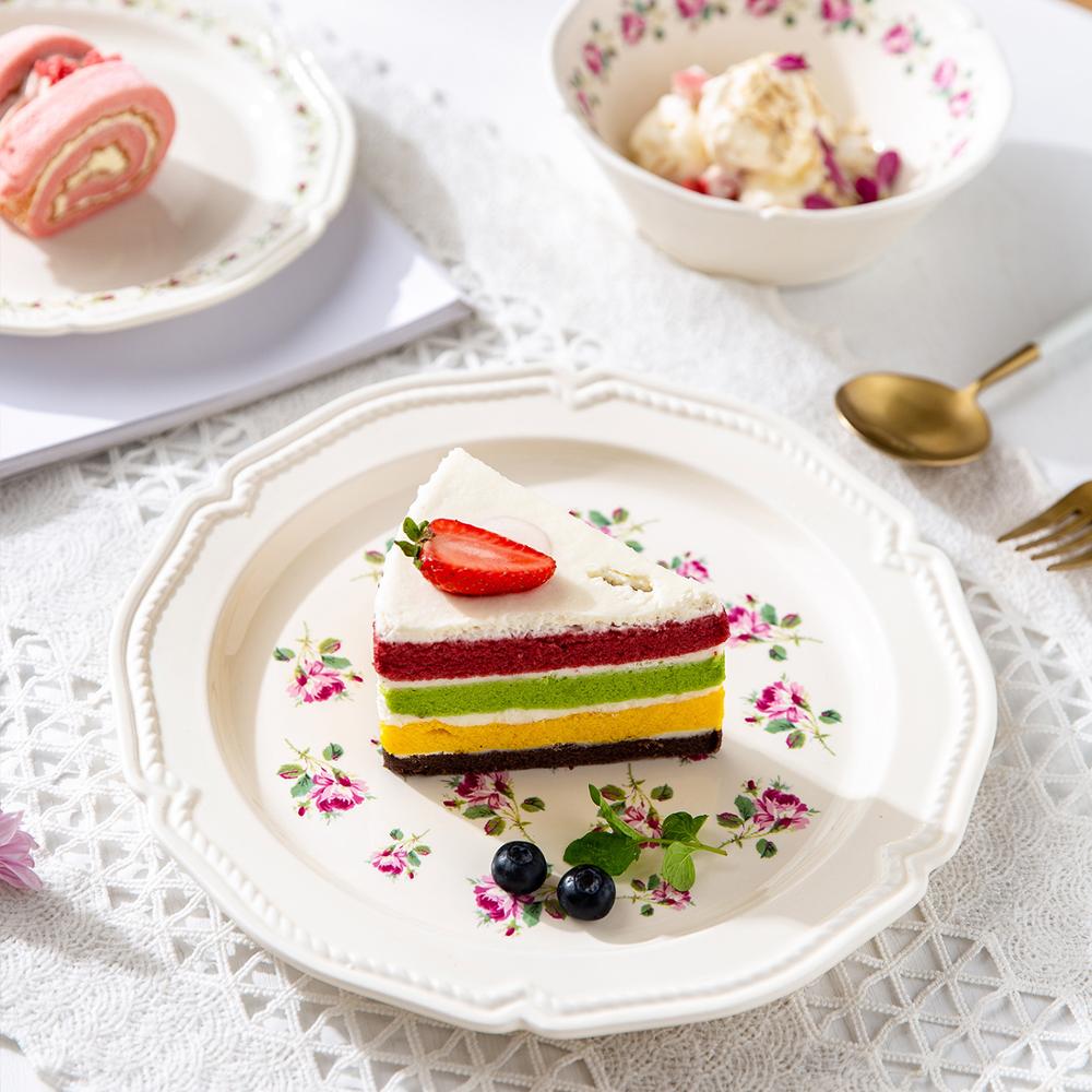Ceramic Plate Set Dish Plate Bowl Set Dining Table Tableware Plate European Retro Rose Print Steak Dessert Fruit Dinnerware Set