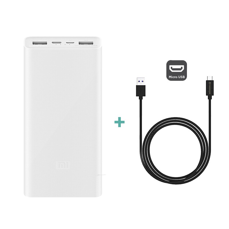 Xiaomi powerbank 20000 mah 3 plm 18zm 18w 2- -vejs hurtigopladning usb c bærbar mi powerbank 20000 ekstern batteri poverbank: Tilføj micro usb-kabel