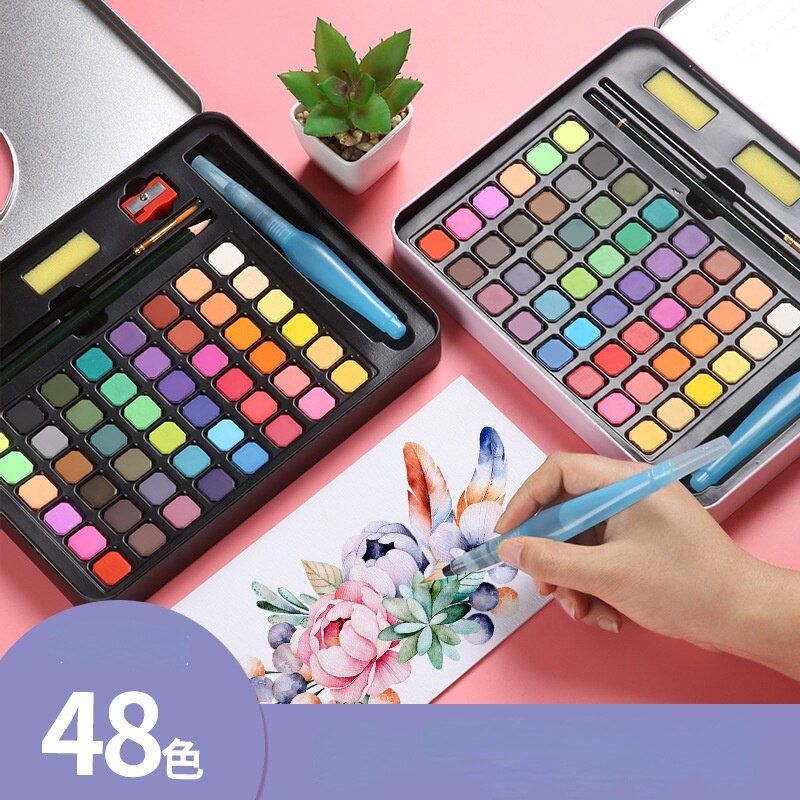 36,48-color Solid Watercolor Paint Tin Box Set for Beginners Art Supplies Gouache Paint