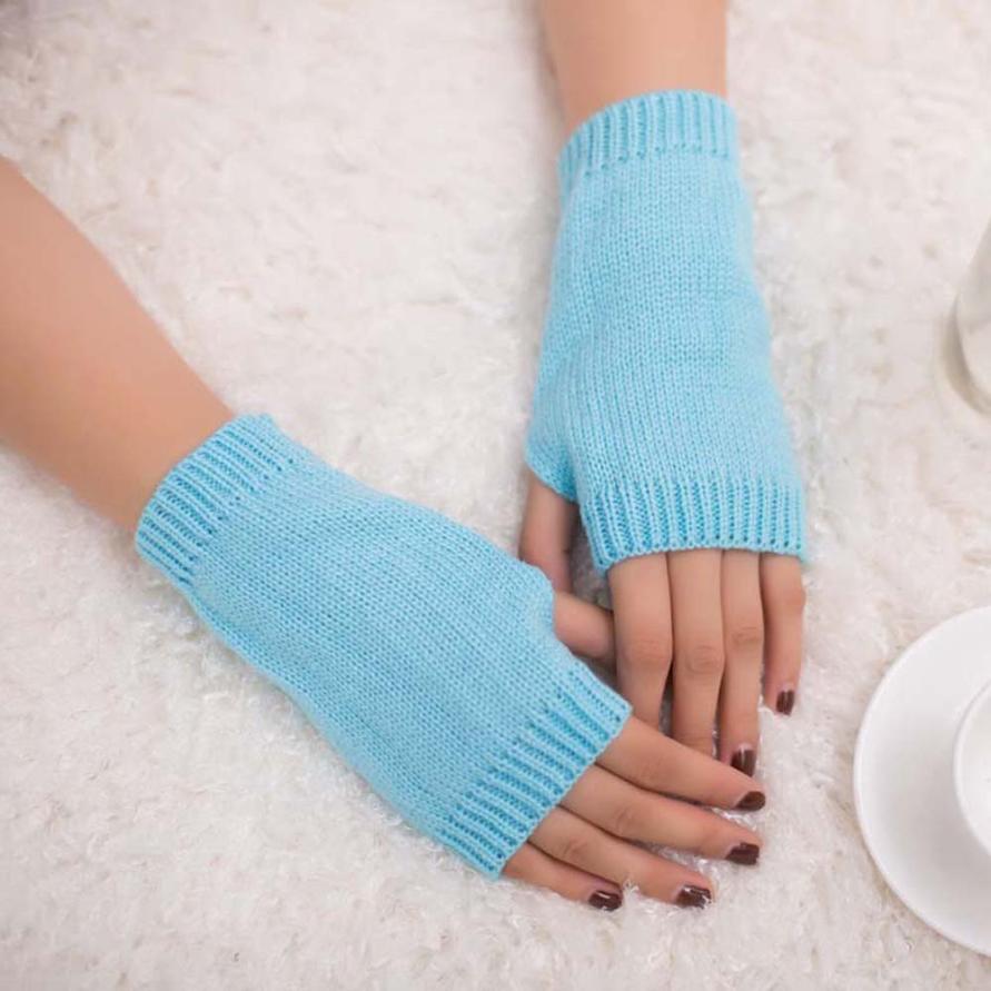 Muqgew Mooie Vrouwen Meisje Prachtige Gebreide Haak Arm Vingerloze Warm Thermische Winter Handschoenen Zachte Warme Handschoen Wanten: Sky Blue