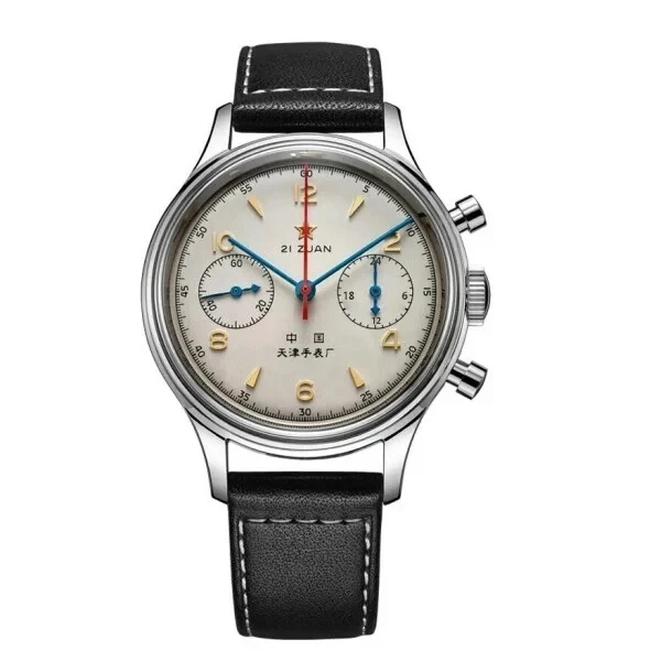 Herenhorloges 1963 piloot automatisch horloge 42 mm waterdicht retro quartz chronograaf vintage dress watch: Bruin