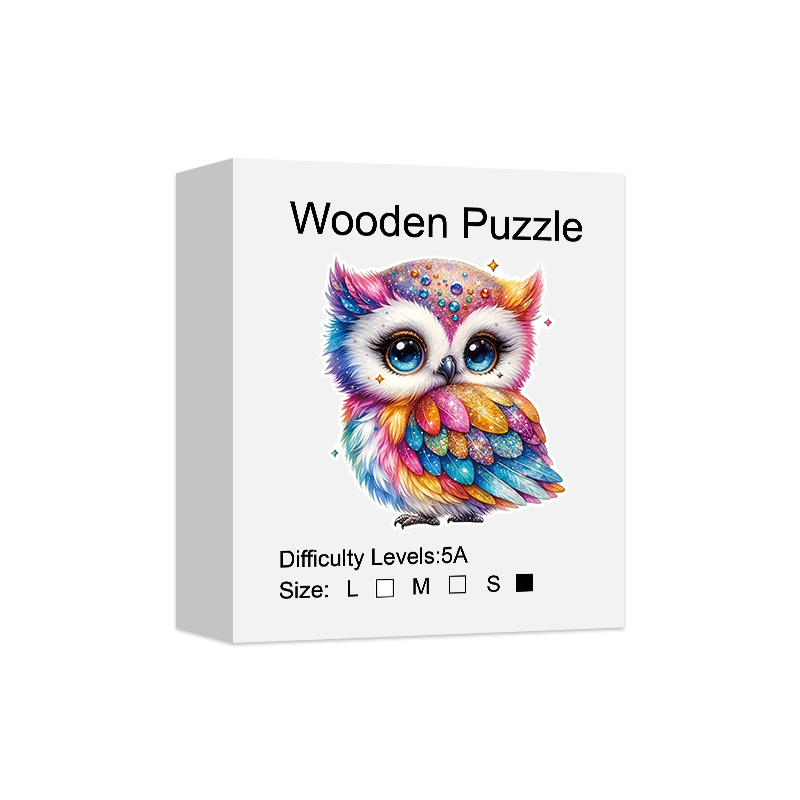 Rainbow gemstone owl wooden puzzle for adults, magic puzzle toy with high difficulty level, christmas gifts for birthday holidays: White