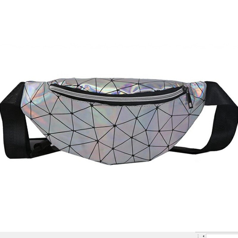 ZFF&WGM Holographic Fanny Pack For Women Ladies Hologram Waist Bag Black Geometric Waist Pack Leather Chest Bag Hip Pouch: 1