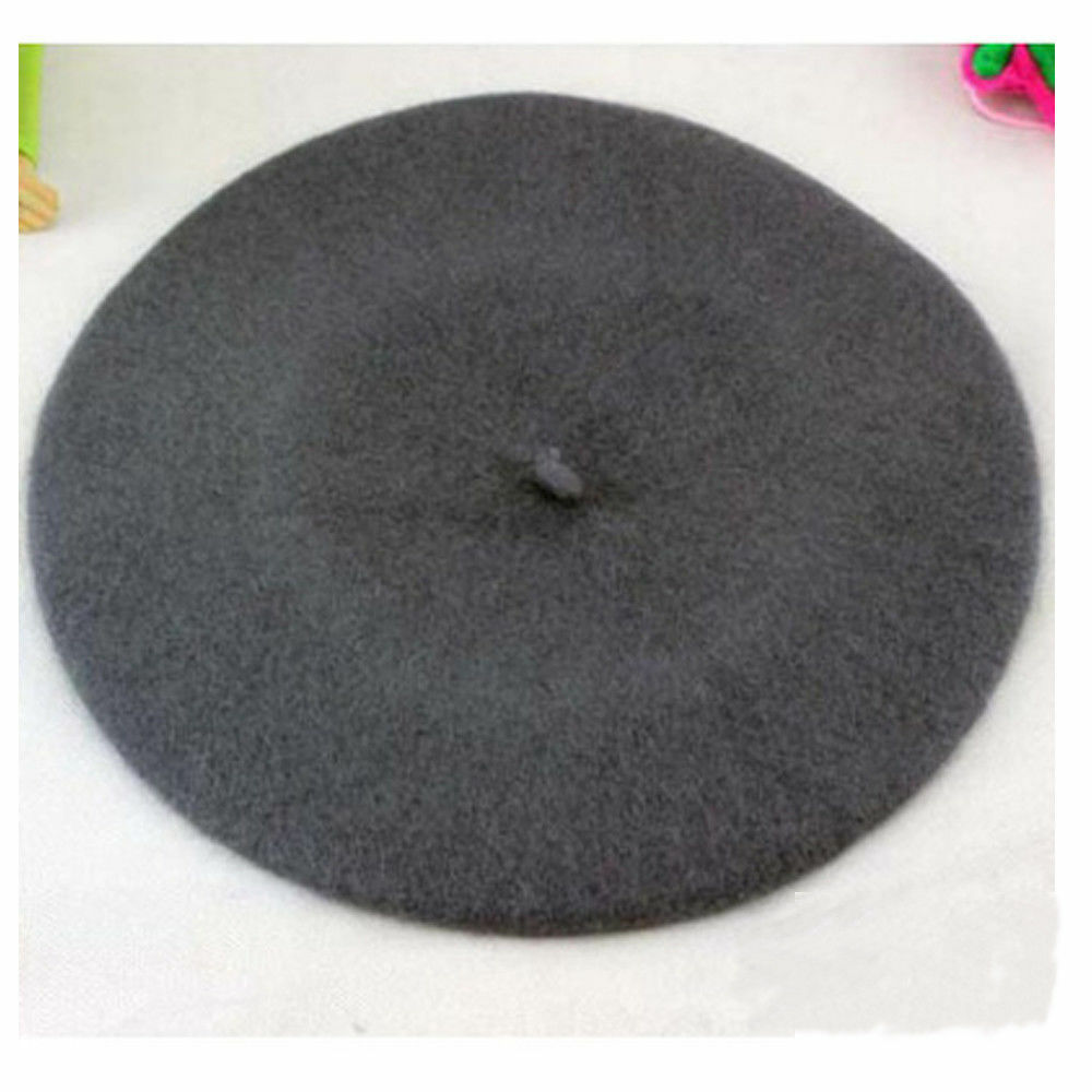Boina de lana de imitación para mujer y niña, gorro cálido de artista francés, gorro plano Kawaii, en rojo, negro, Morado, beige y naranja, para invierno: Gris oscuro