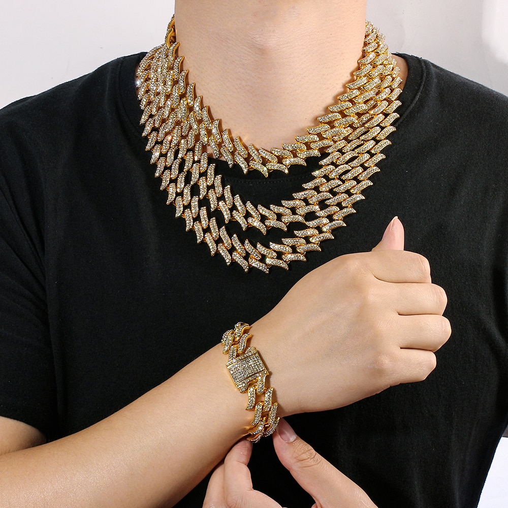 Men Hip Hop Iced Out Bling Full Pave Rhinstones Chain Necklace CZ Miami Cuban Chains Necklaces Hip hop for Unisex Jewelry