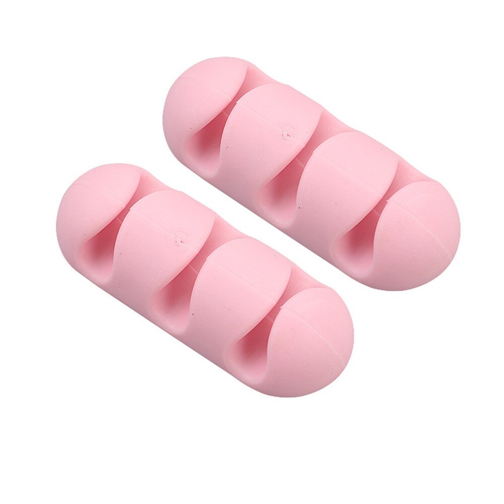 Enrouleur de câble adhésif en Silicone, 2 pièces, support de câble de couleur unie, organisateur de cordon enveloppé de fil de bureau, ensemble d'accessoires de bureau: 2pcs pink