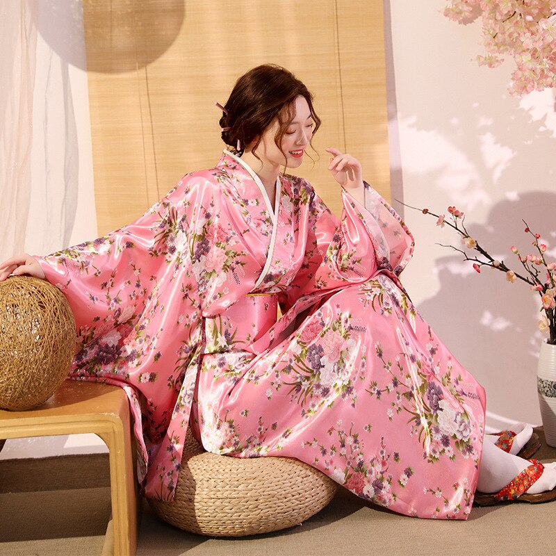 Women's Kimono Sleepwear Kimono suit Traditional Japanese Women Kimono with Obi Belt Bath Robe Yukata