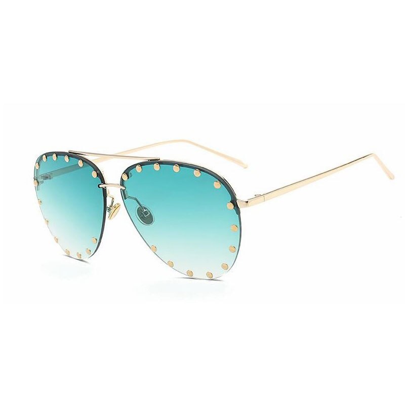 46423 Luxury Oversized Pilot Sunglasses Women Big Frame Sun Glasses Eyewear UV400 Retro Brand: C6 green