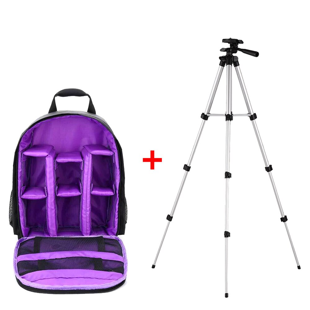 Multi-functional Camera Backpack Video Digital DSLR Bag Waterproof Outdoor Camera Photo Bag Case for Nikon Canon Sony Photo Bag: A-Purple and Tripod