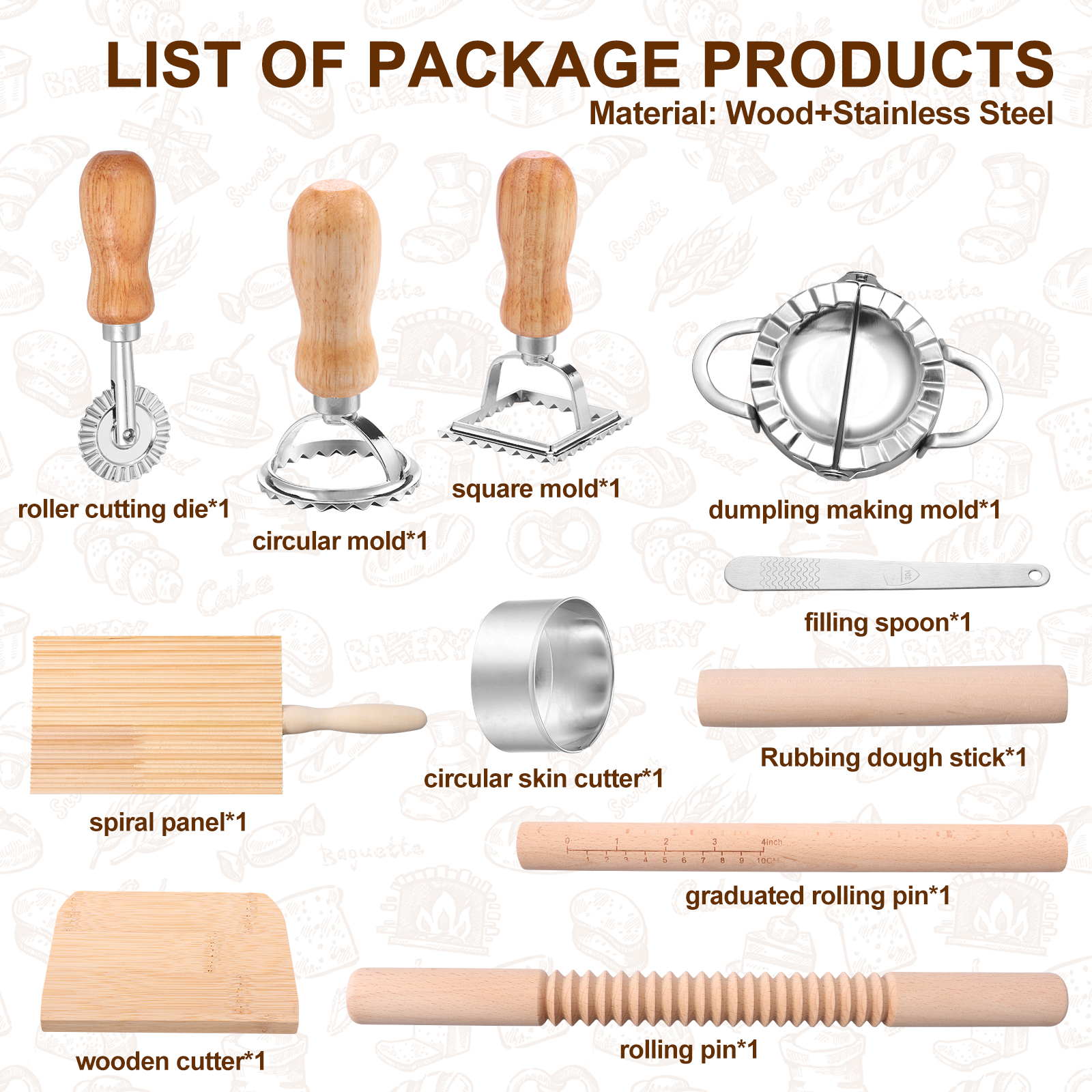 Kit de herramientas para hacer Pasta, juego eficiente para hacer Pasta con rodillo roscado de madera, tabla para Gnocchi, cortador de masa, máquina para hacer dumplings, 11 Uds.