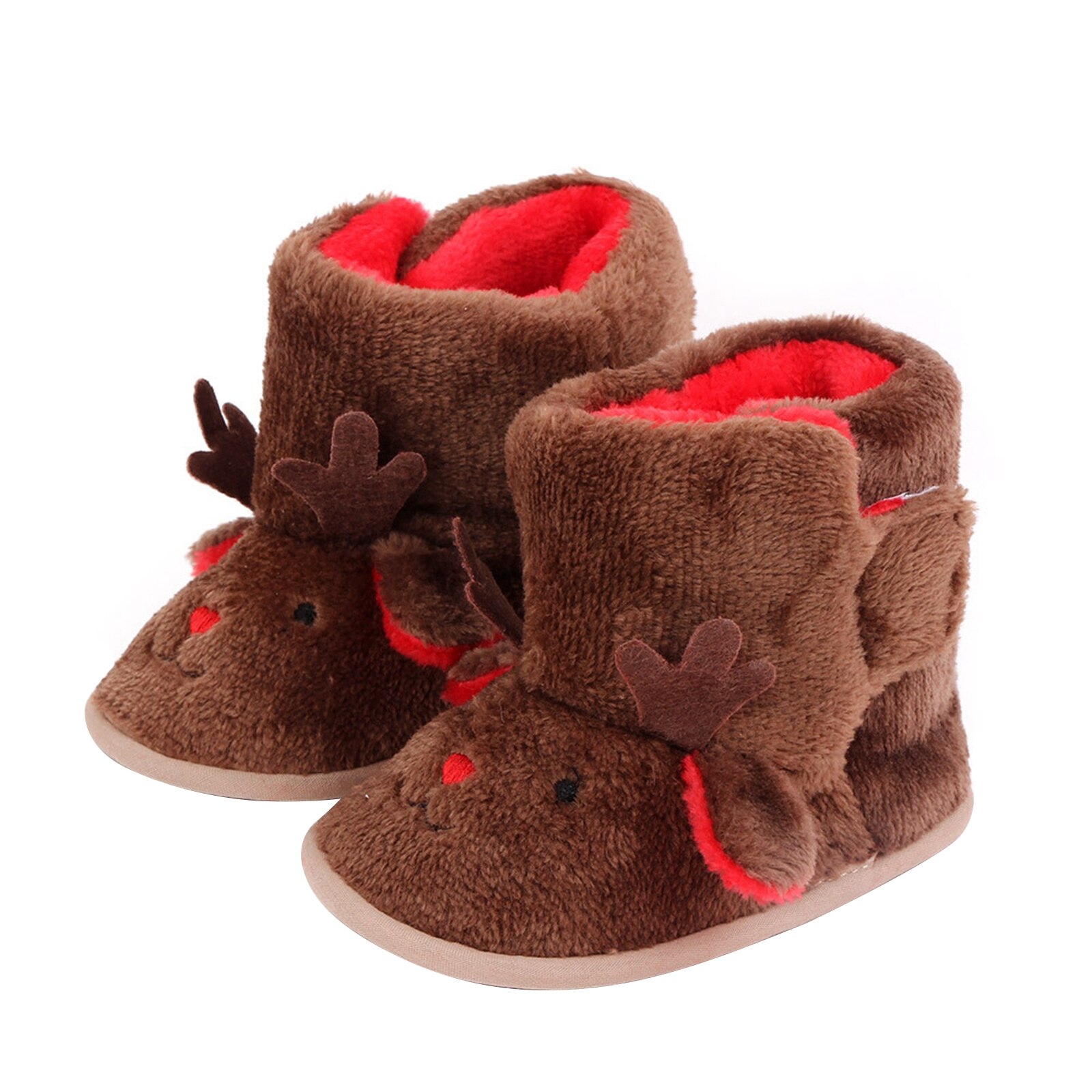 Baby Jungen Mädchen Weihnachten Cartoon Tier Booties Weiche Sohle Plüsch Fleece Hausschuhe Winter Kleinkind Erste Wanderer Nicht-Slip Bottom: Brown / 13-18 Monate