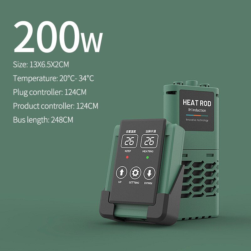 SUNSUN Aquarium Submersible Auto Temperature Heater Fish Tank LCD Display Adjustable Water Constant Temperature Heating Rod: 200w