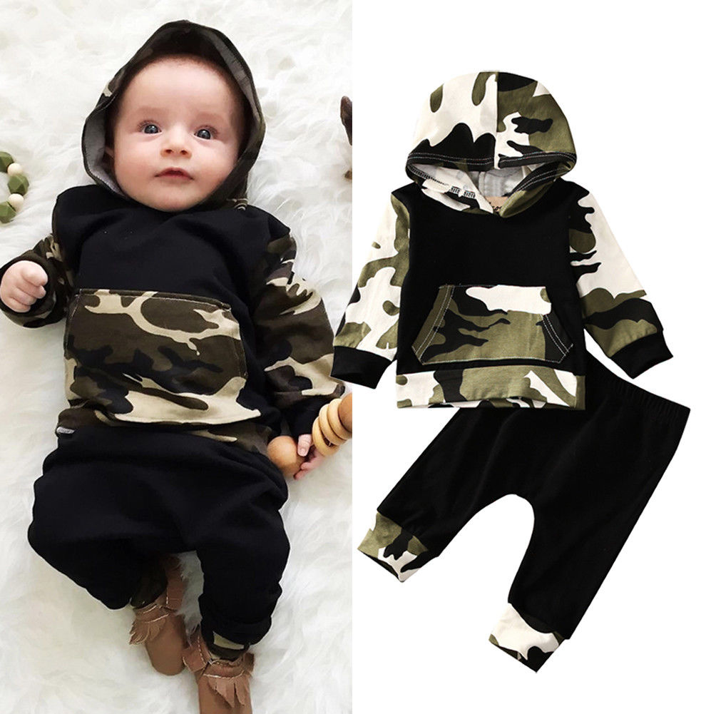 Efterår stil spædbarn tøj baby tøj sæt baby drenge camouflage camo hættetrøje toppe lange bukser 2 stk outfits træningsdragt tøj