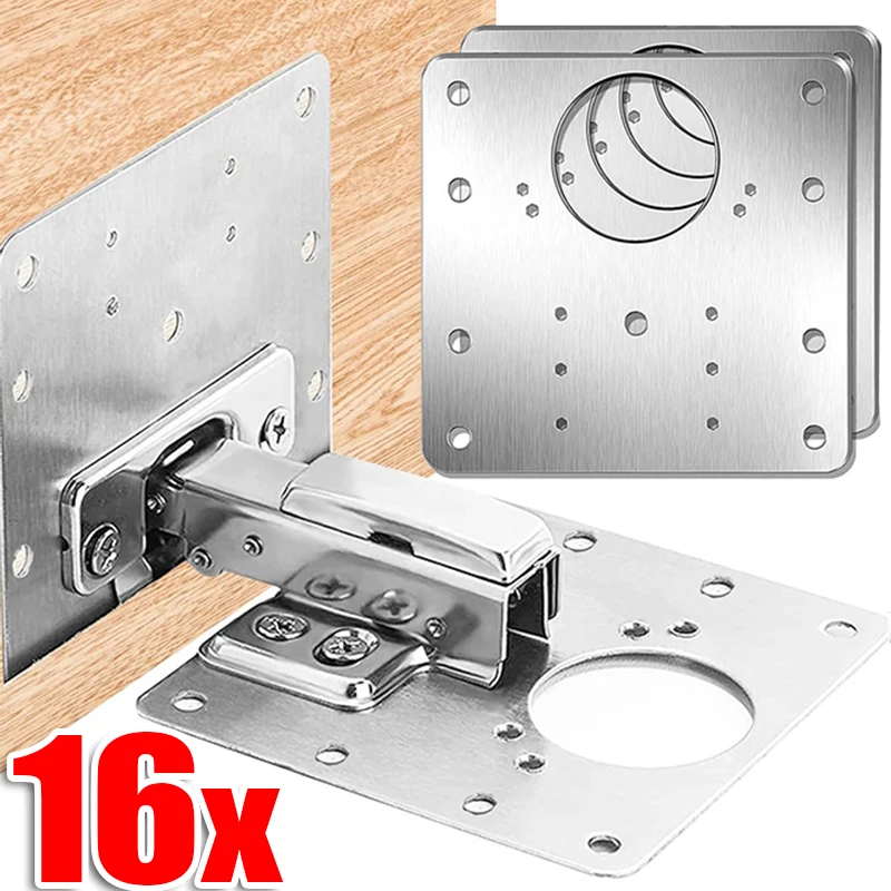 2/16Pcs Cabinet Hinge Repair Plate Kit Flat Screws Fixing Brace Brackets Kitchen Cupboard Door Hinge Mounting Furniture Hardware