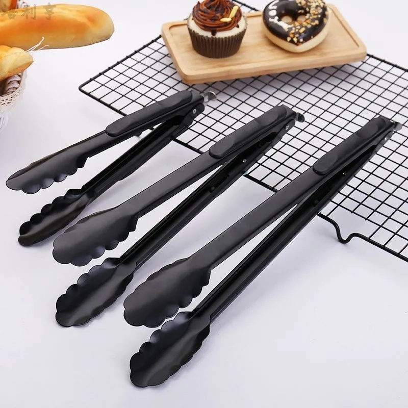 9/12/14 Inch Rvs Voedseltangen Barbecue Zwarte Tong Brood Bbq Salade Tang Cook Party Buffet Clip Keuken accessoires