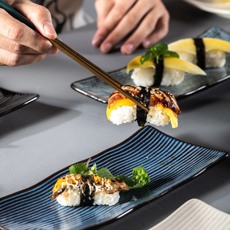 Japanse Stijl Sushi Plaat Rechthoekige Keramische Sashimi Platte Plaat Creatieve Servies Onregelmatige Lange Commerciële Japanse Plaat