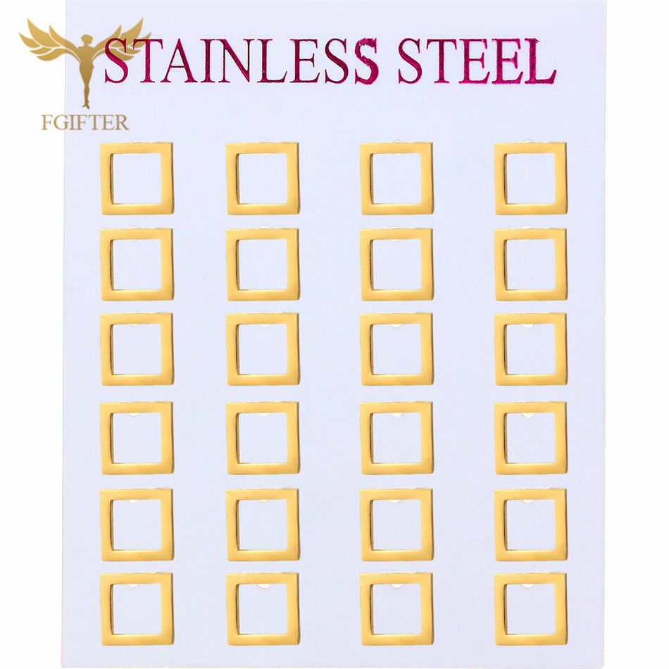 Pendientes minimalistas para hombre y mujer, aretes cuadrados huecos geométricos, accesorio de acero inoxidable, joyería de , 12 pares