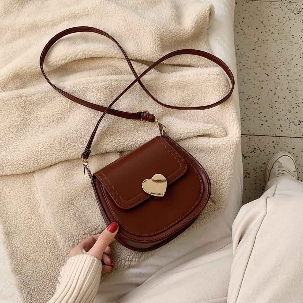 Maison Fabre Women's Heart-Shaped Small Bag Simple Shoulder Messenger Bag Casual Bag Leather Shoulder Bag Wallet: Coffee