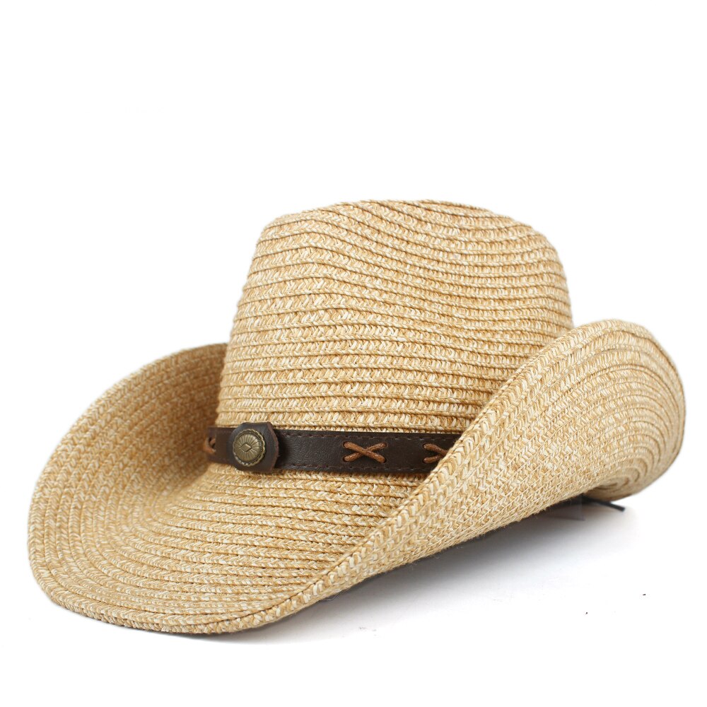 Frauen der Männer der Sommer Stroh Strand Breiter Krempe Cowboy Western Cowgirl Hütte Sombrero hombre Strand Cowgirl Jazz Sonnenhut: khaki