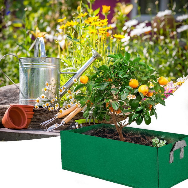 1 stk firkantet hage blomst vokse pose fortykket ikke-vevd plante stoff potte med håndtak grønnsak blomster planter plante pose #9 ^ 1