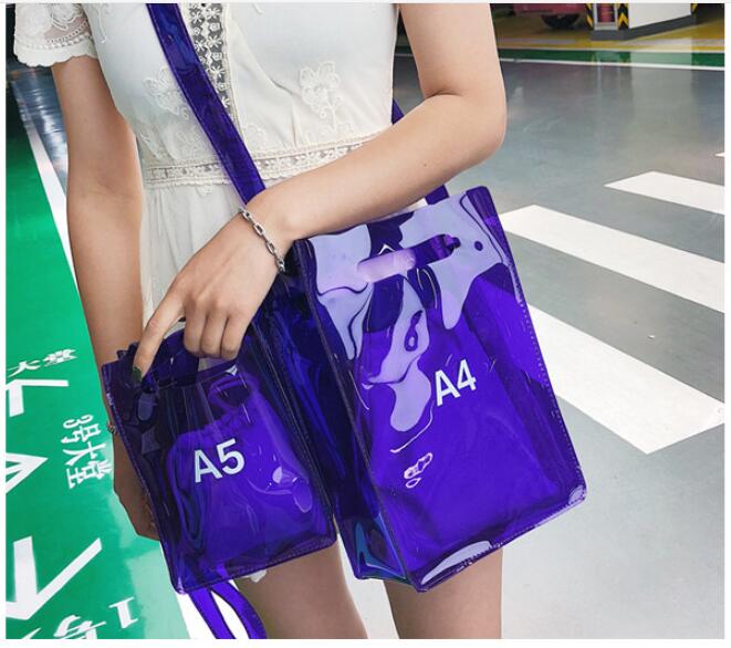 1 zestaw = 2 sztuk kobiet torebka 2 w 1 przezroczysty pakiet A4 A5 pcv dorywczo dziewczyny torba na ramię aligator torba