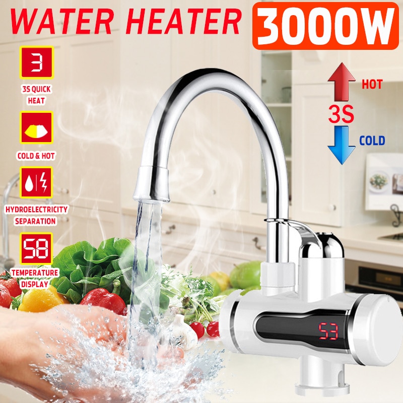 Instant Tankless Electric Faucet Tap Water Heater Kitchen Electric Water Heater with Temperature Display Leakage Protector