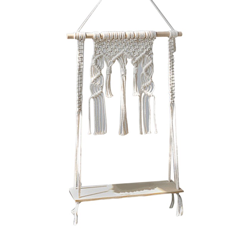 Estantes de macramé para dormitorio y plantas, decoración de Navidad Bohemia, estante de pared de madera, soporte de vela flotante, , decoración del hogar: style D