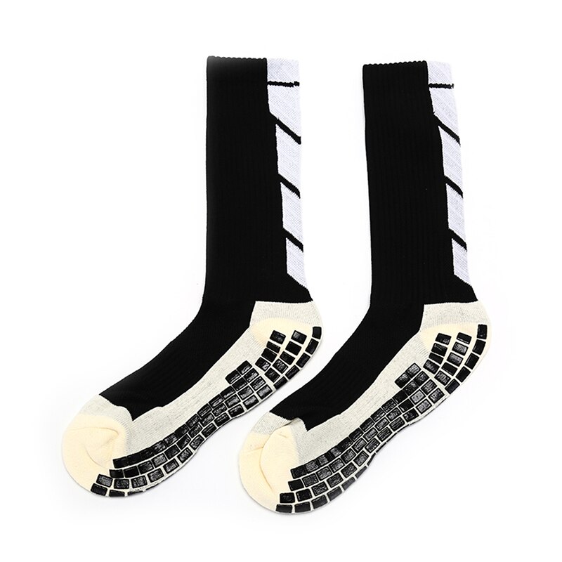 Mannen Boy Katoen Cushioned Crew Sokken Voetbal Basketbal Sport Anti Slip Hoge Sokken: black