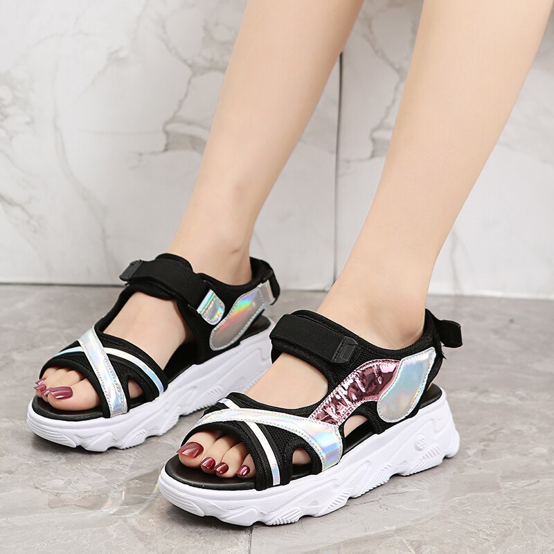 Luxury Pig Suede Summer Women&#39;s Sport Shoes Lightweight Beach Walking Sandals Flat Thick Comfort Breathable Women Causal Sandals