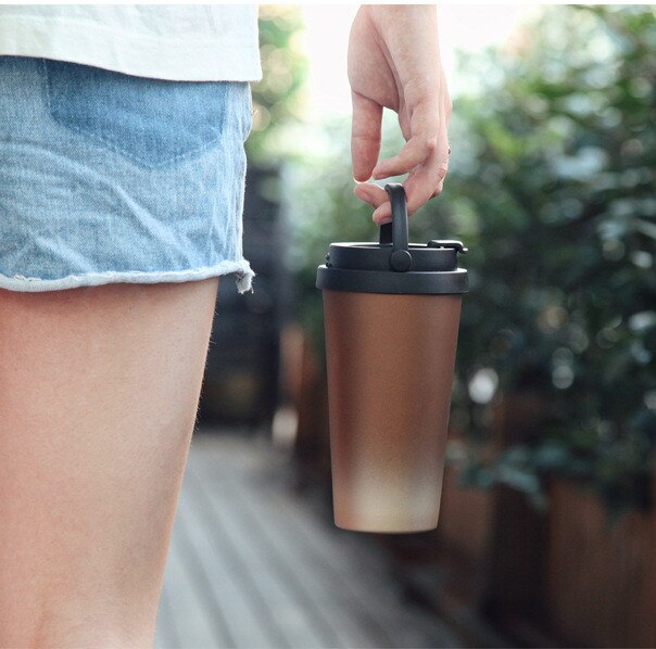Termo de acero inoxidable de doble pared de 500ml, tazas térmicas para coche con asa, café o té para viaje o taza térmica, termo taza