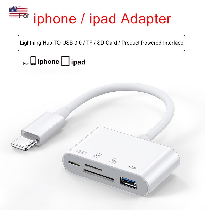 mikro sd kortleser sd kort adapter usb 3.0 multiminnepinne til iphone ipad ios 13 lyn hub til kamera adapter tastatur: Ip 1 til 4
