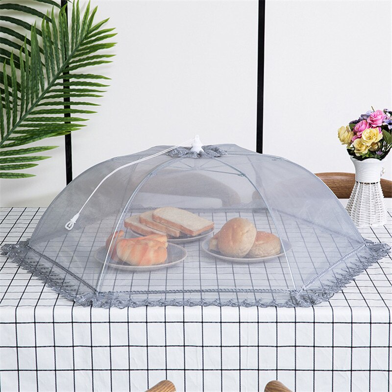 70/80cm store husholdningsprodukter paraplybetræk picnic grillfest anti myg fluesikker nettet til køkkenbordet: En grå runde