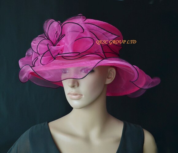 White black organza hats church hat Formal dress for wedding women's hat races.: fuchsia