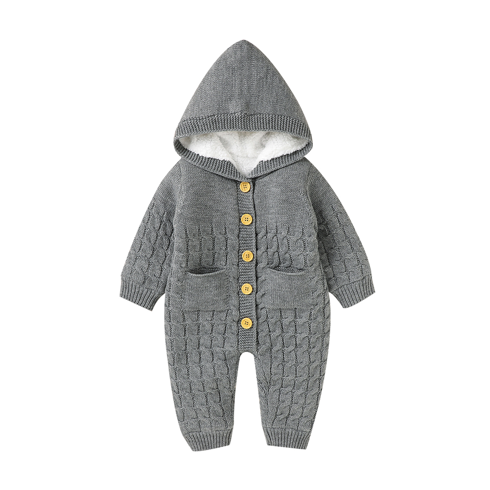 Kleinkind Baby Mädchen Jungen Winter warm Mit Kapuze Gesamt Einfarbig Lange Ärmel Taste Nieder Kabel betroffen Voll Karosserie: grau / 12m