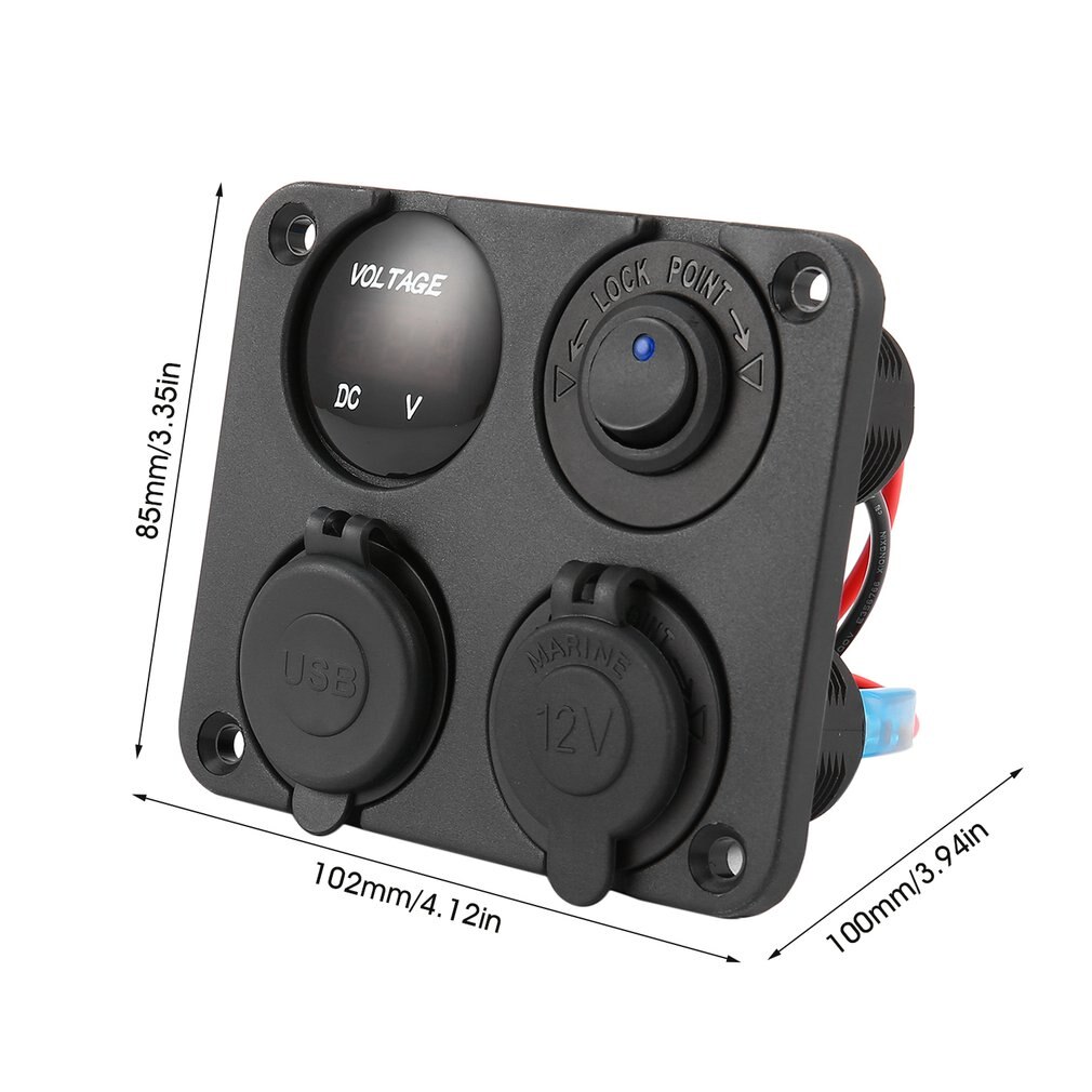 Kfz-ladegerät mit zwei usb-anschlüssen, led-voltmeter,  + 12-24v steckdosen und ein-/ausschalter , 4 in led-schalterpanels 1 auto, boot und schiff