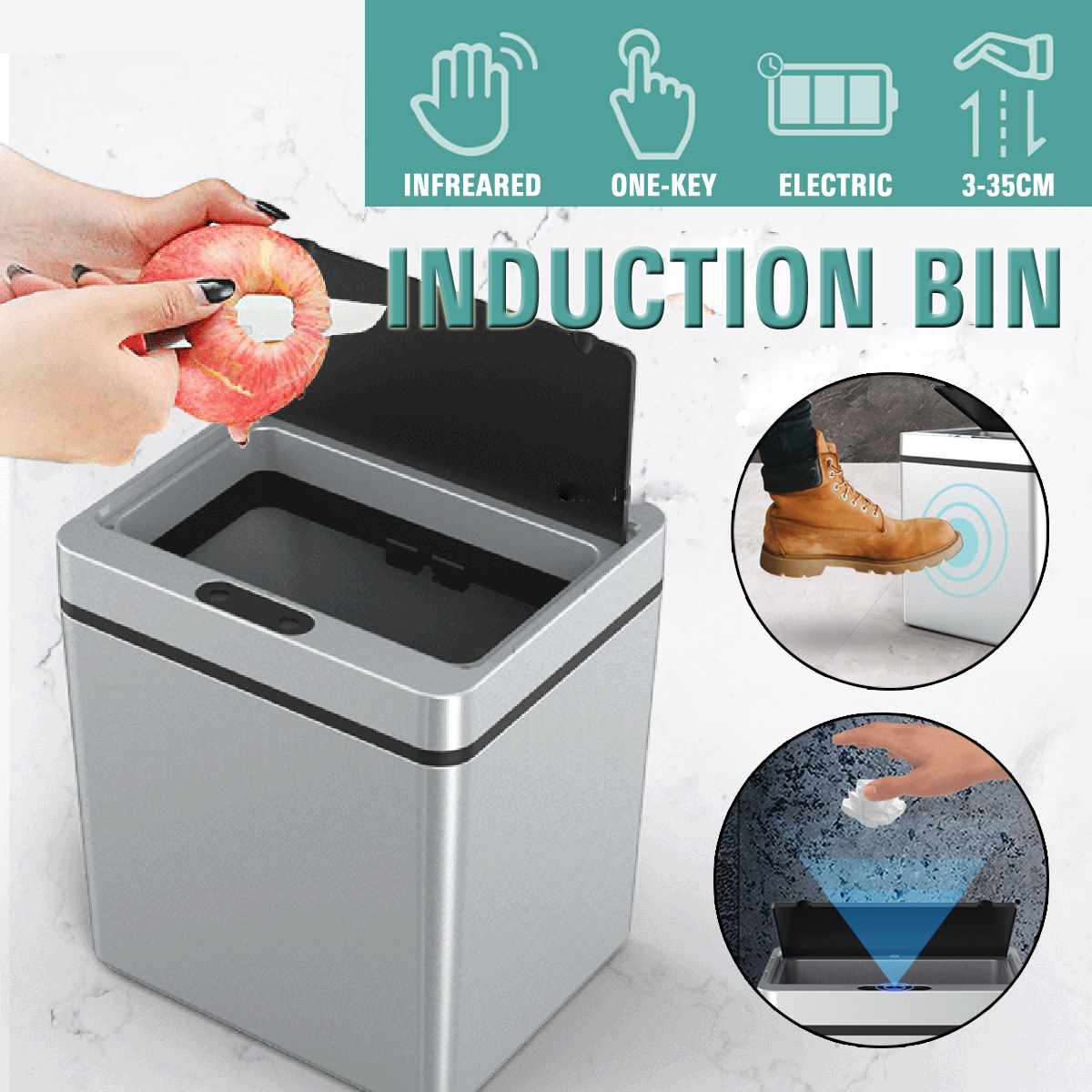 13L Automatic Sensor Dustbin Infrared&Vibration Sensor Trash Can Induction Waste Bin Rubbish Can Home Living Room Garbage Bucket