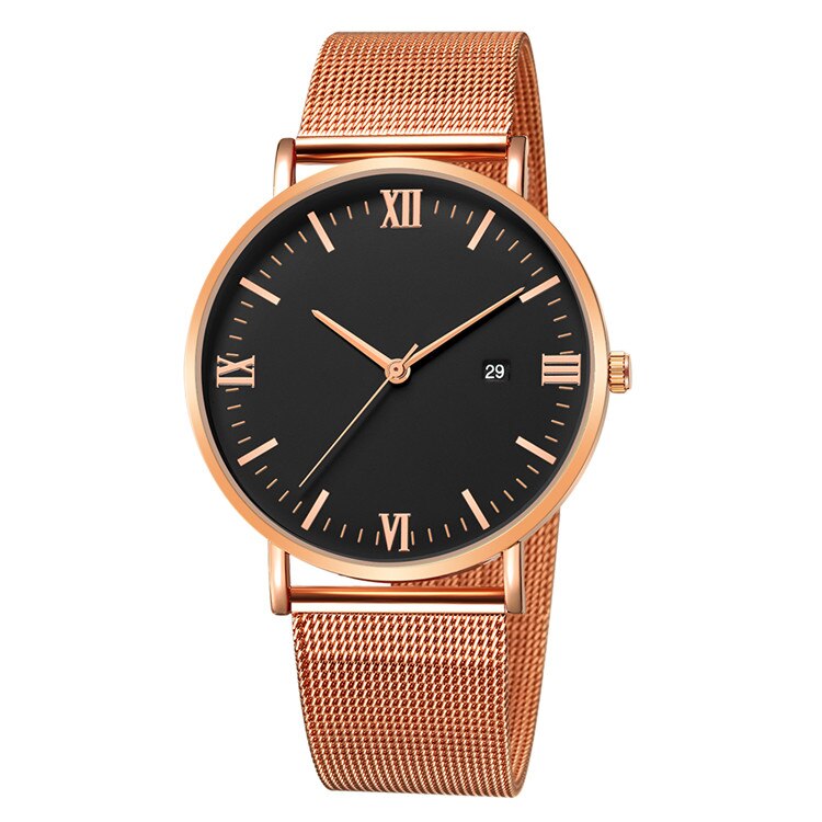Relogio Masculino moda Roman cyfrowe zegarki męskie Top marka kwarcowy siatka ze stali nierdzewnej zegarek na rękę z paskiem, bransoletą erkek kol saati: rose black