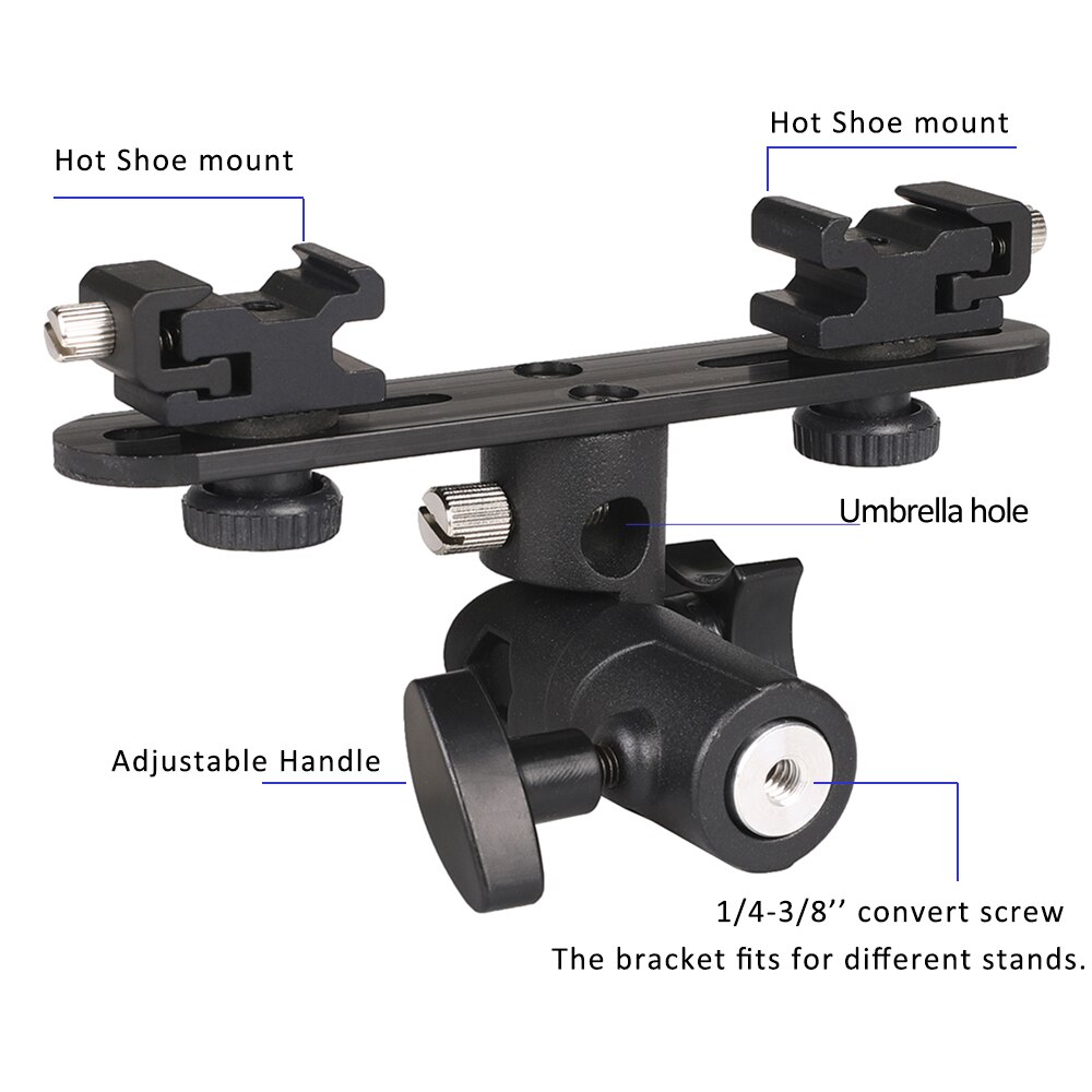 2 supports de caméra Flash, support de parapluie pour Canon, Nikon, Sony Speedlite, moniteur, Microphone, caméscope