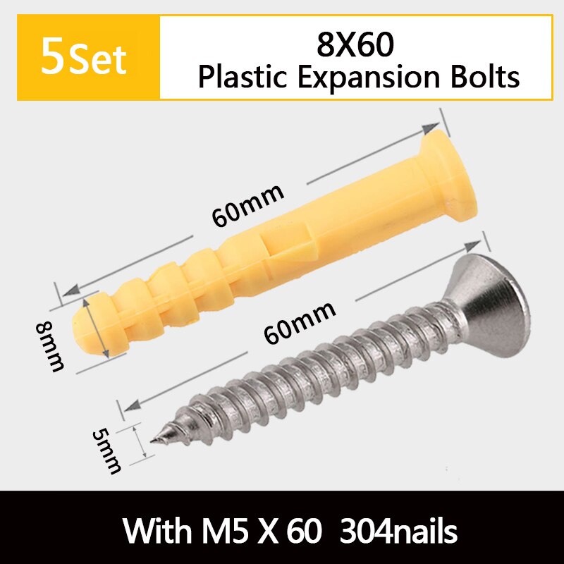 Rubber Plug Expansion Screw 304 Stainless Steel Self-tapping Screw Set Expansion Pipe Bolt 6/8/10mm For House Furniture Fixing: 8x60