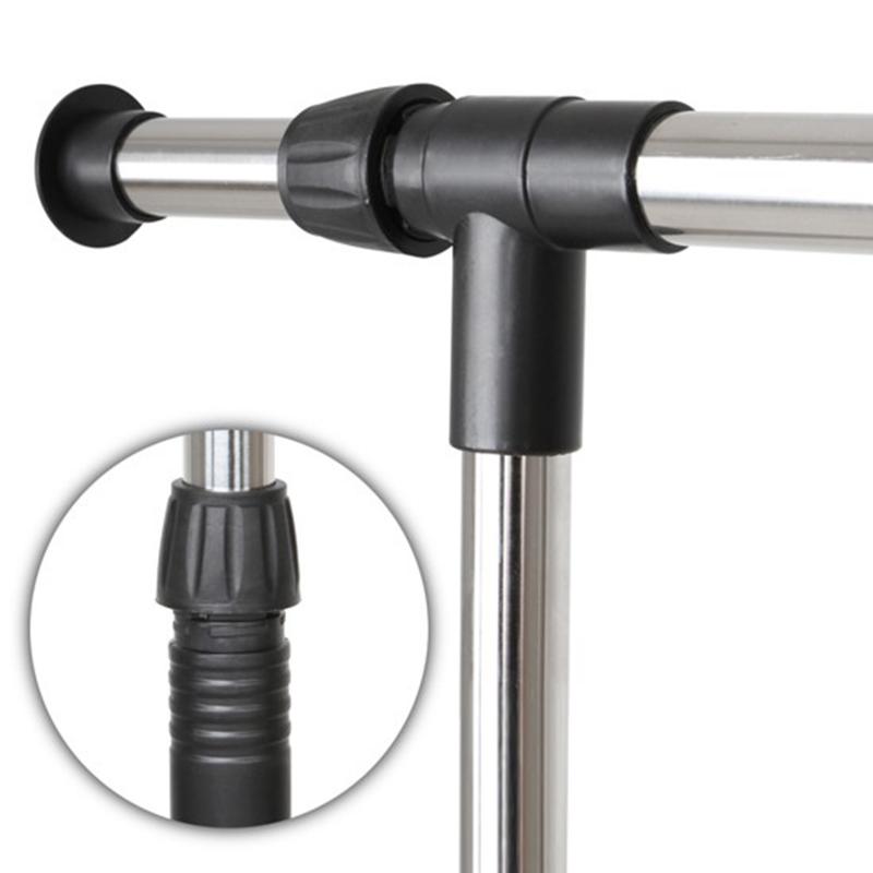 Single-Bar Rail Hanging Clothes Rack Stand Adjustable Telescopic Hanging Rail With Wheels Storage