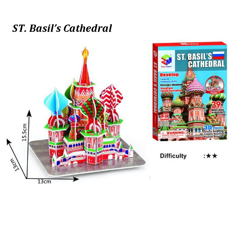 3D Three-dimensional Famous Building Model Toys Puzzles Kids DIY World Famous Tower Bridge House Jigsaw Educational Toy ZXH: Liter Day Cathedral